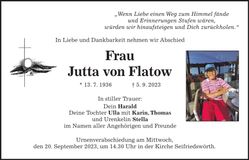 Traueranzeige Jutta von Flatow
