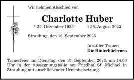 Traueranzeige Charlotte Huber