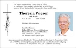 Traueranzeige Theresia Wieser