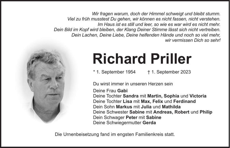 Traueranzeige Richard Priller