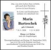 Traueranzeige Maria Bartoschek