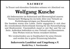 Traueranzeige Wolfgang Kusche