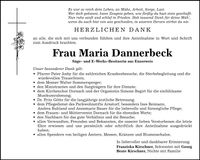 Traueranzeige Maria Dannerbeck
