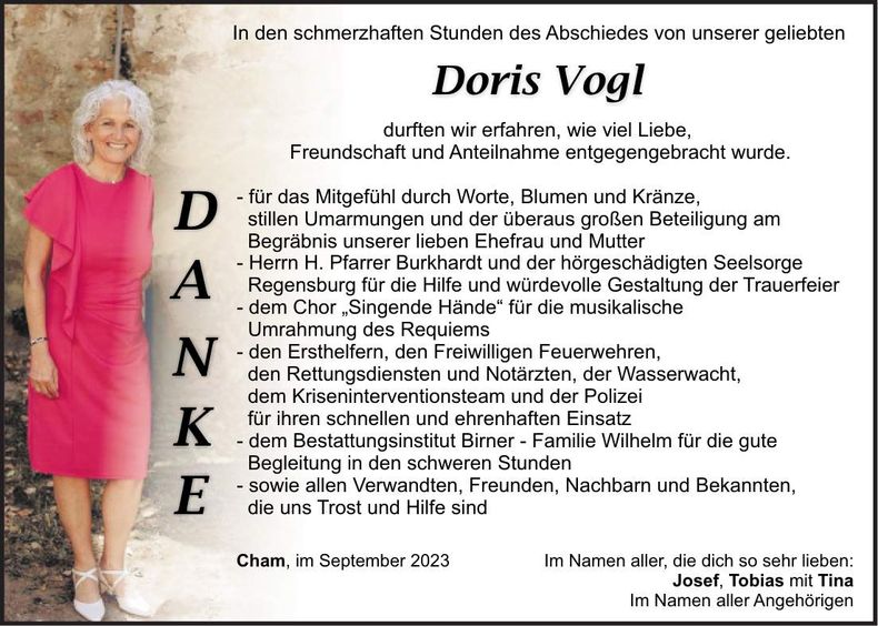 Traueranzeige Doris Vogl