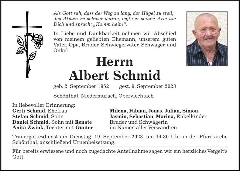 Traueranzeige Albert Schmid