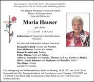 Traueranzeige Maria Hauser