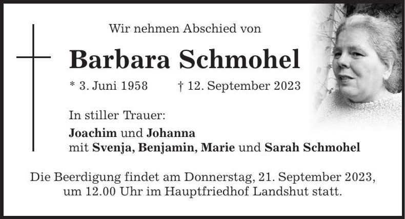 Traueranzeige Barbara Schmohel