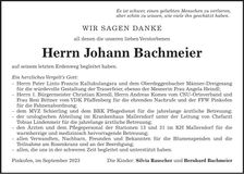 Traueranzeige Johann Bachmeier