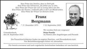 Traueranzeige Franz Bergmann