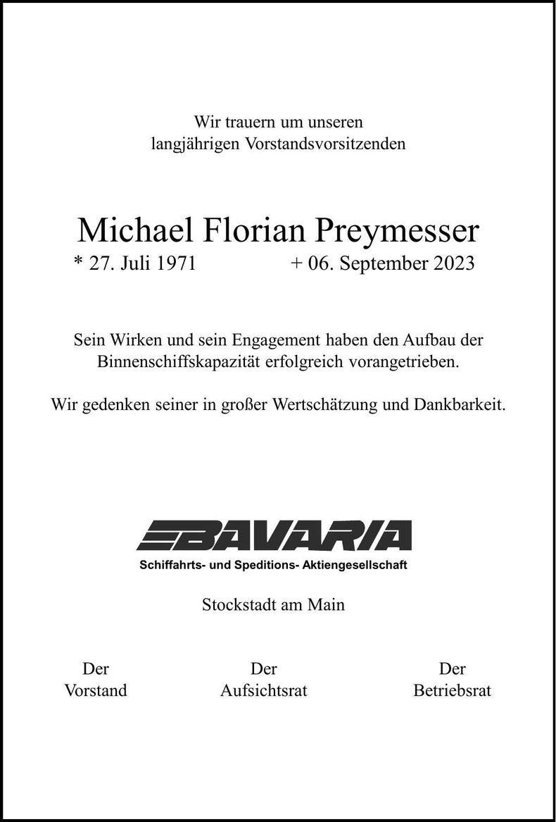 Traueranzeige Florian Preymesser
