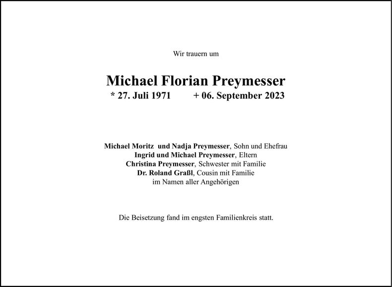 Traueranzeige Florian Preymesser