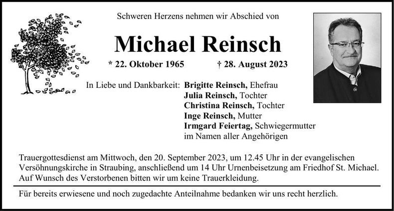 Traueranzeige Michael Reinsch