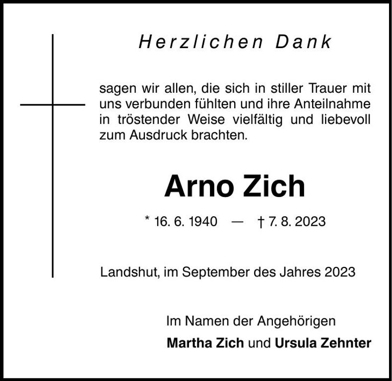 Traueranzeige Arno Zich