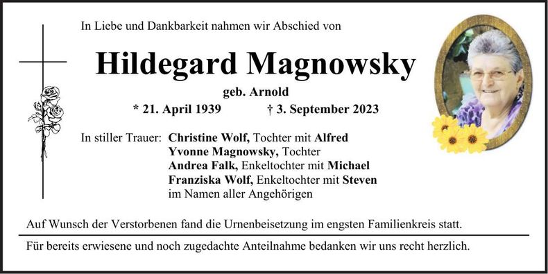 Traueranzeige Hildegard Magnowsky