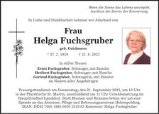 Traueranzeige Helga Fuchsgruber