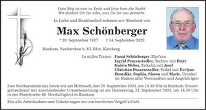 Traueranzeige Max Schönberger