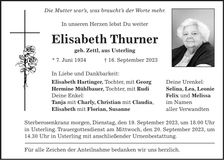 Traueranzeige Elisabeth Thurner