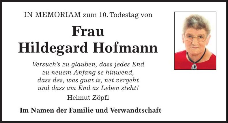 Traueranzeige Hildegard Hofmann