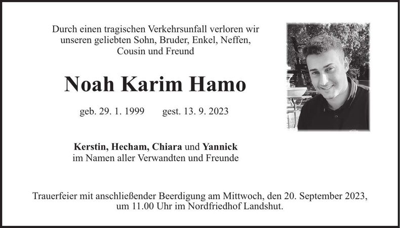Traueranzeige Noah Karim Hamo