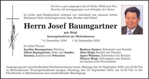 Traueranzeige Josef Baumgartner