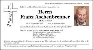 Traueranzeige Franz Aschenbrenner
