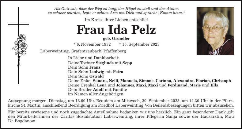 Traueranzeige Ida Pelz
