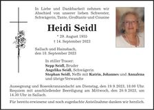 Traueranzeige Heidi Seidl