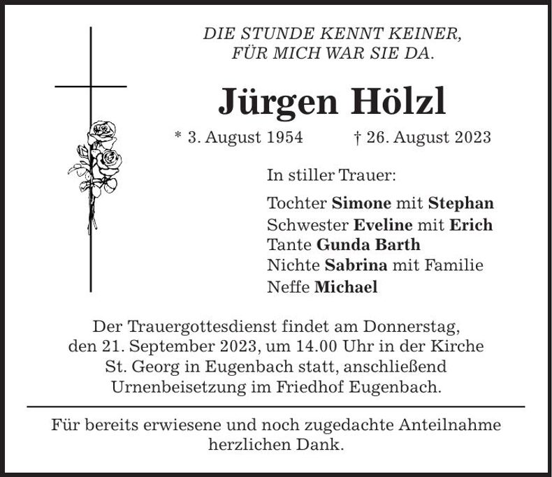 Traueranzeige Jürgen Hölzl
