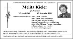 Traueranzeige Melita Kieler
