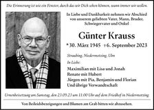 Traueranzeige Günter Krauss
