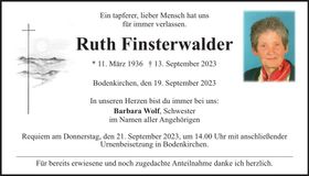 Traueranzeige Ruth Finsterwalder