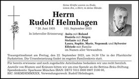 Traueranzeige Rudolf Helmhagen