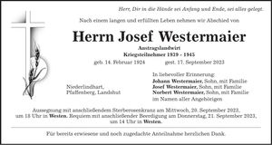 Traueranzeige Josef Westermaier