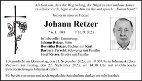 Traueranzeige Johann Retzer