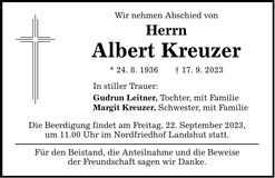 Traueranzeige Albert Kreuzer