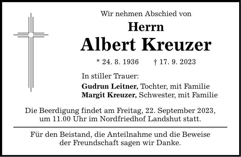 Traueranzeige Albert Kreuzer