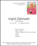 Traueranzeige Ingrid Zahnweh