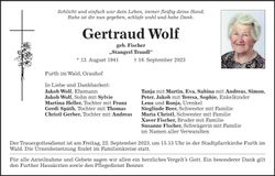 Traueranzeige Gertraud Wolf