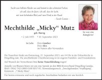 Traueranzeige Mechthilde Mutz