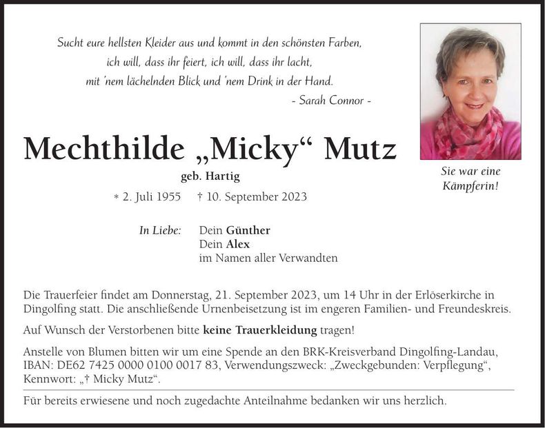 Traueranzeige Mechthilde Mutz