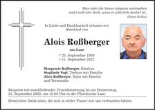 Traueranzeige Alois Roßberger