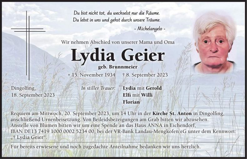 Traueranzeige Lydia Geier