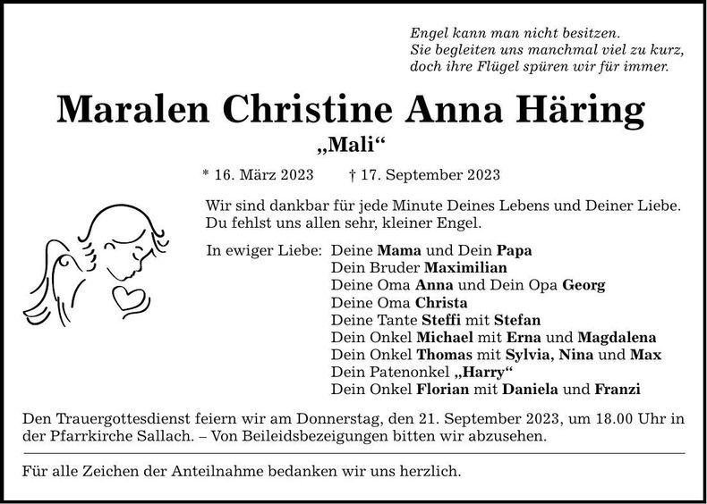 Traueranzeige Maralen Häring
