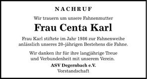 Traueranzeige Karl Centa