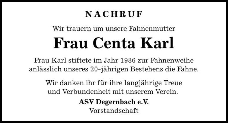 Traueranzeige Karl Centa
