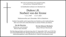 Traueranzeige Norbert von der Krone