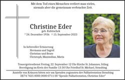 Traueranzeige Christine Eder