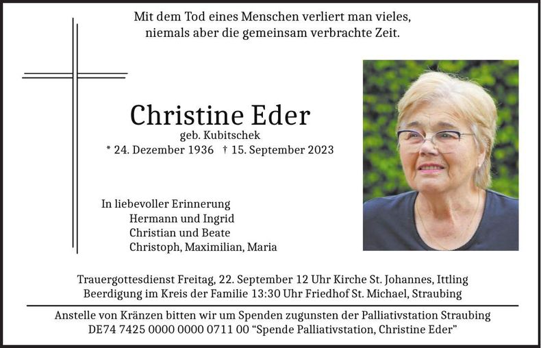 Traueranzeige Christine Eder