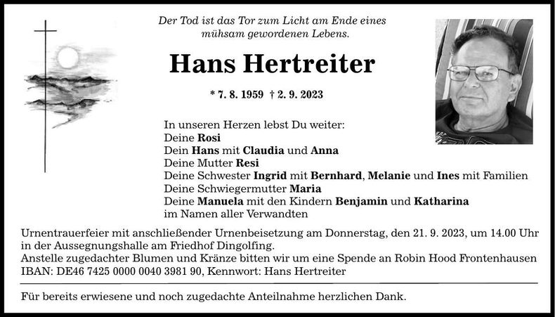 Traueranzeige Hans Hertreiter