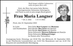 Traueranzeige Maria Langner